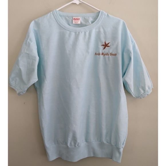 Vintage 80's Blue Embroidered Myrtle Beach Top - Picture 1 of 4
